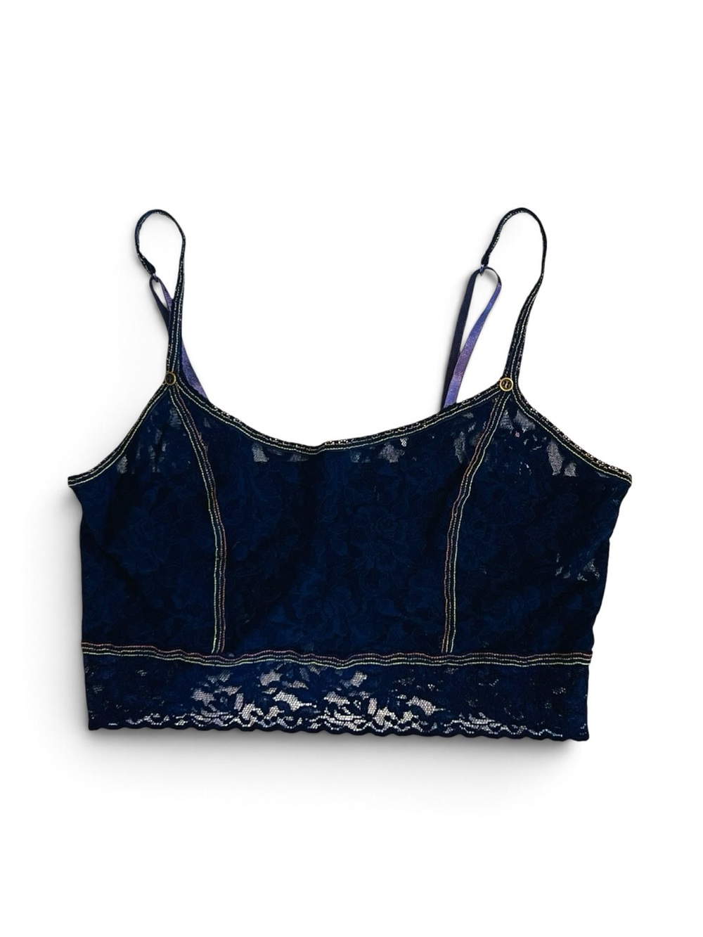 Hanky Panky Women’s Sz L Navy Blue Lace Long Line Bralette Stretch